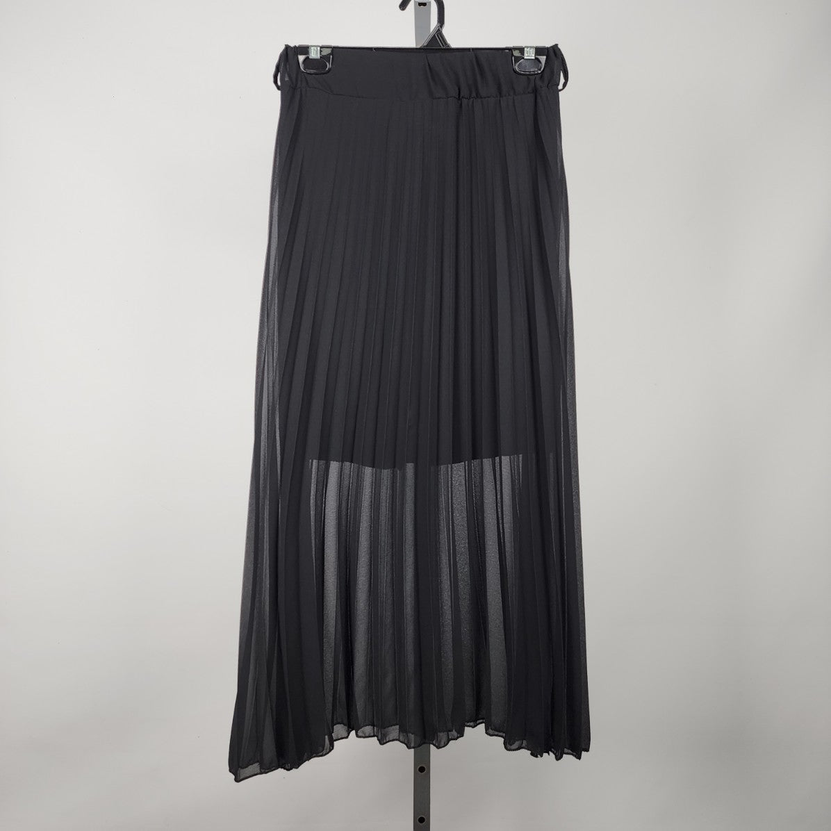 L'Olive Verte Black Pleated Sheer Overlay Velvet Under Midi Skirt Size 2