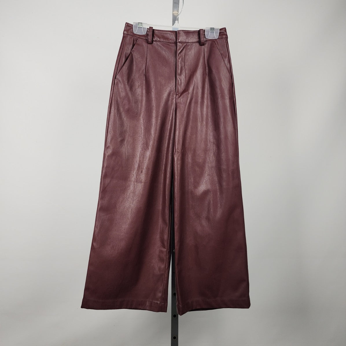 Forever 21 Burgundy Faux Leather Cropped Wide Leg Pants Size XS