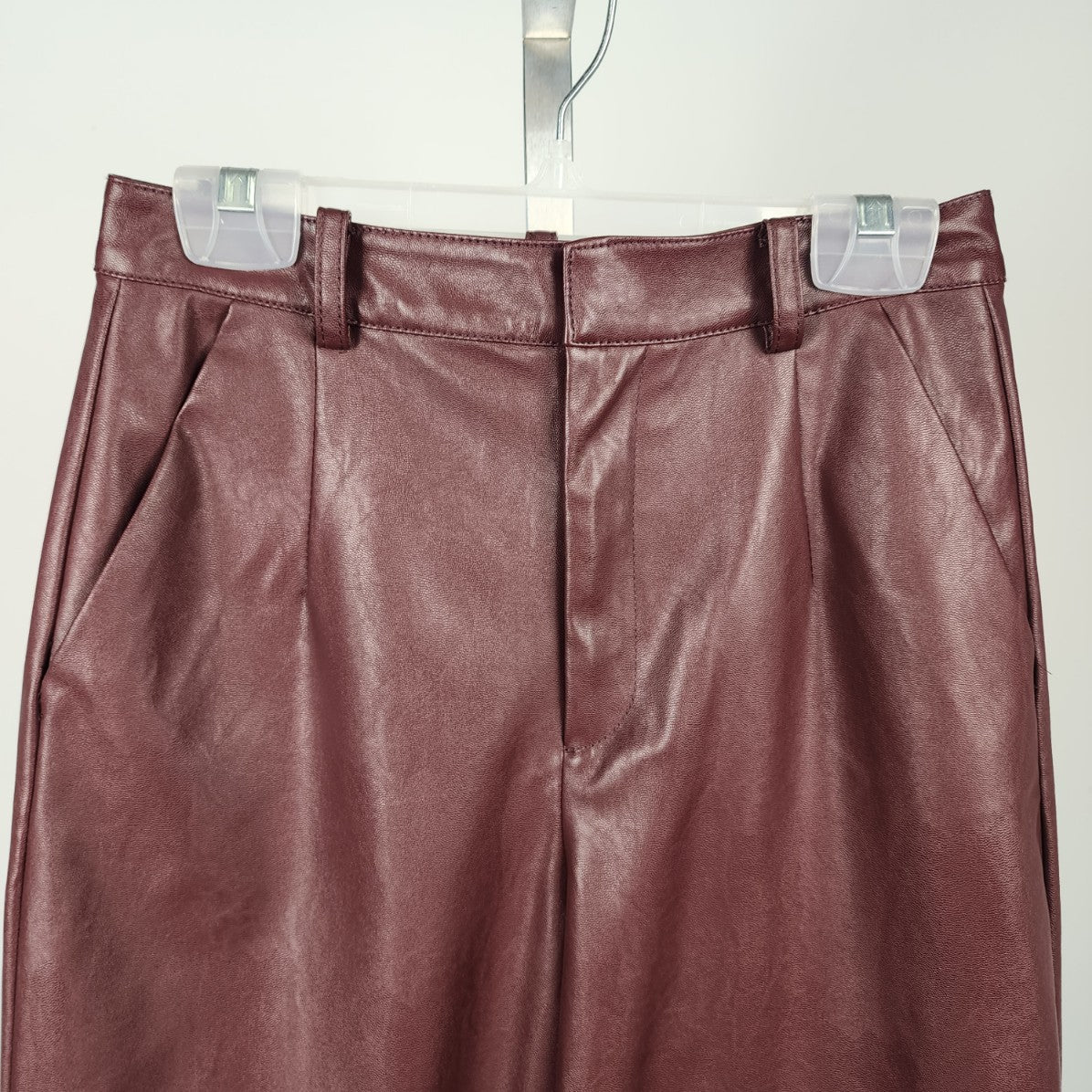 Forever 21 Burgundy Faux Leather Cropped Wide Leg Pants Size XS