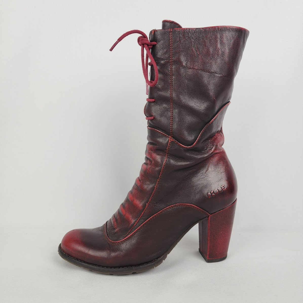 Dkode Red Leather Heeled Boots Size 8.5