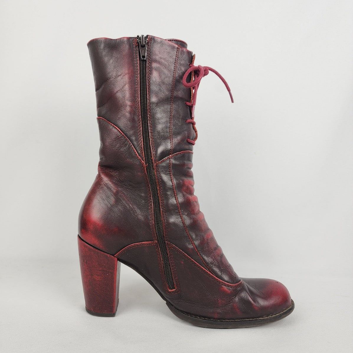 Dkode Red Leather Heeled Boots Size 8.5