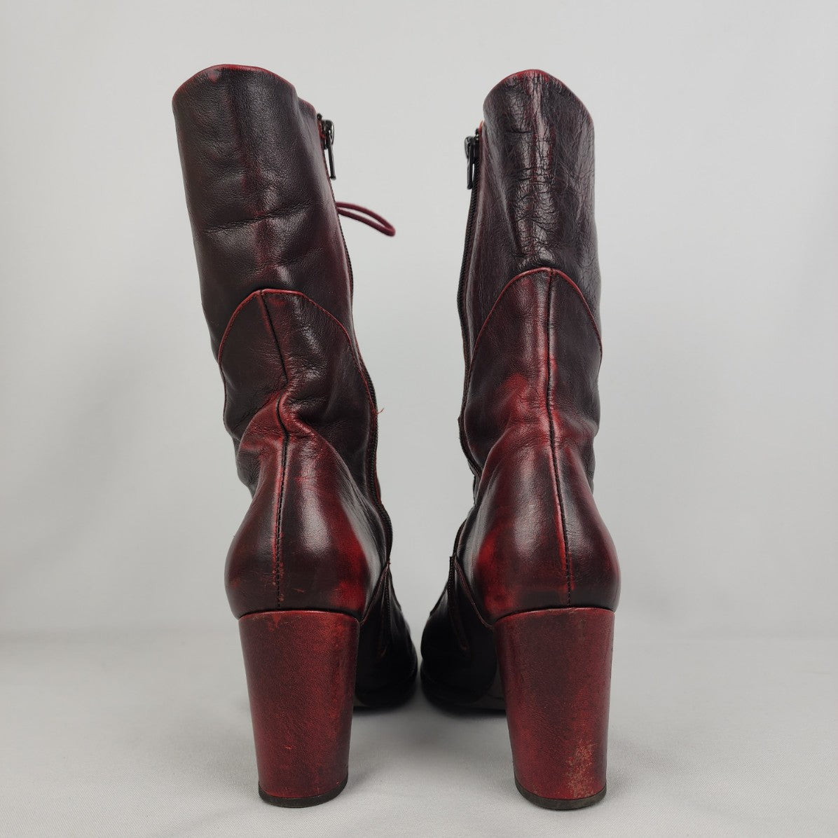 Dkode Red Leather Heeled Boots Size 8.5