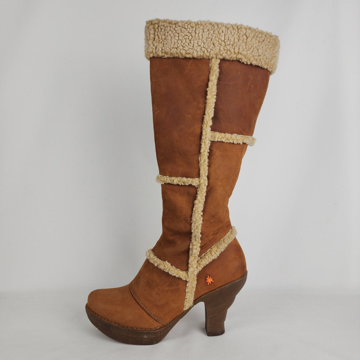 Art Company Brown Sherpa Leather Heeled Boots Size 8.5