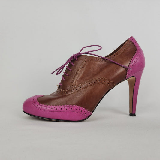 Cole Haan Brown & Pink Leather Lucinda Nike Air Oxford Heels Size 9.5