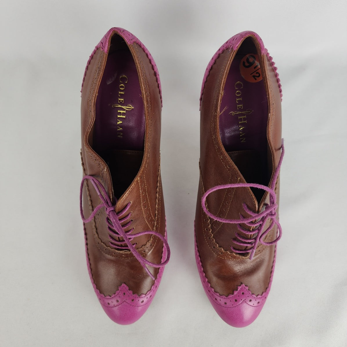 Cole Haan Brown & Pink Leather Lucinda Nike Air Oxford Heels Size 9.5