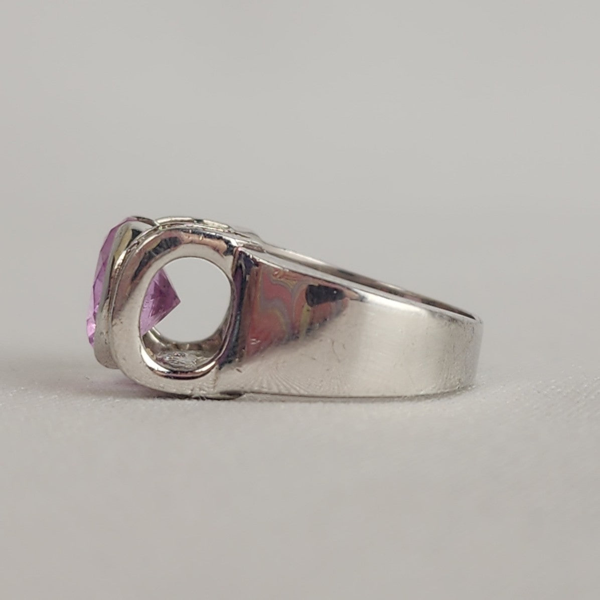 925 Sterling Silver Pink Gemstone Statement Ring Size 8