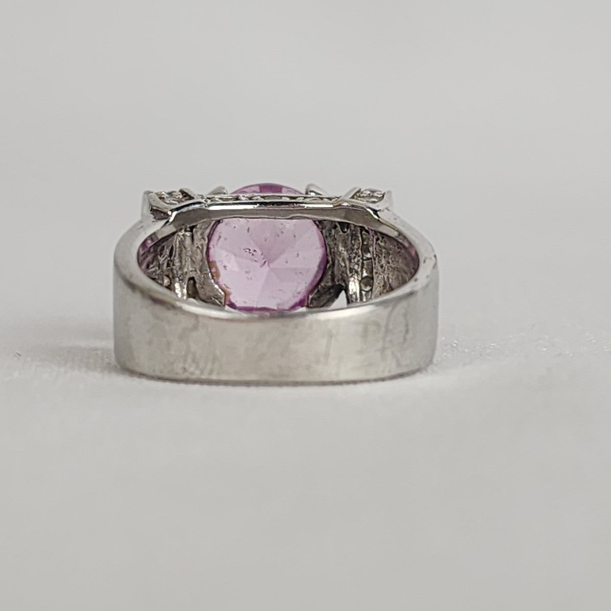 925 Sterling Silver Pink Gemstone Statement Ring Size 8