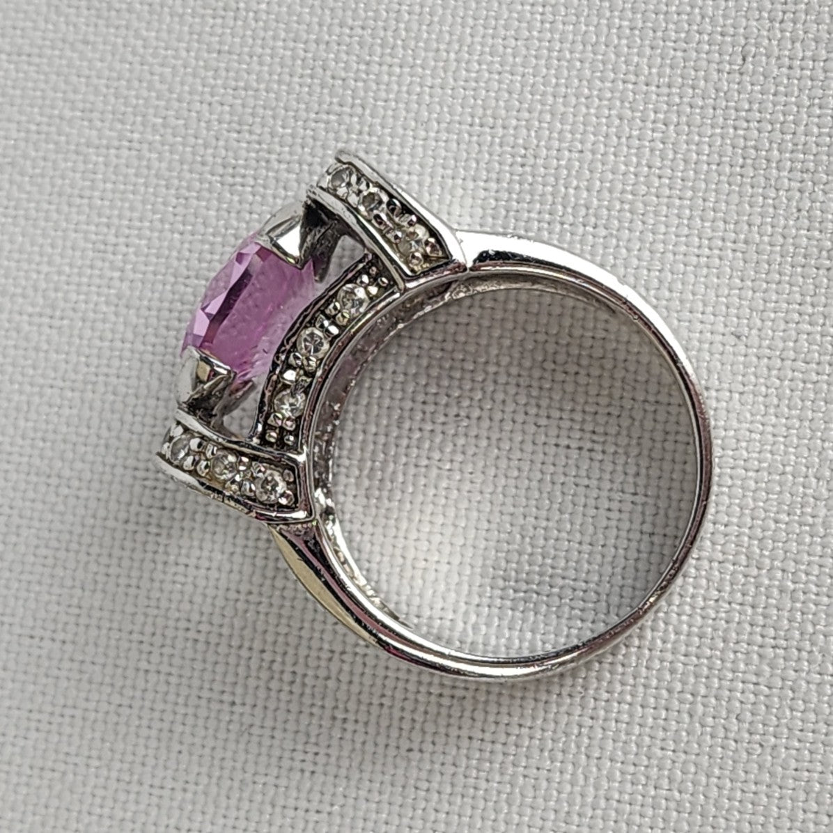 925 Sterling Silver Pink Gemstone Statement Ring Size 8