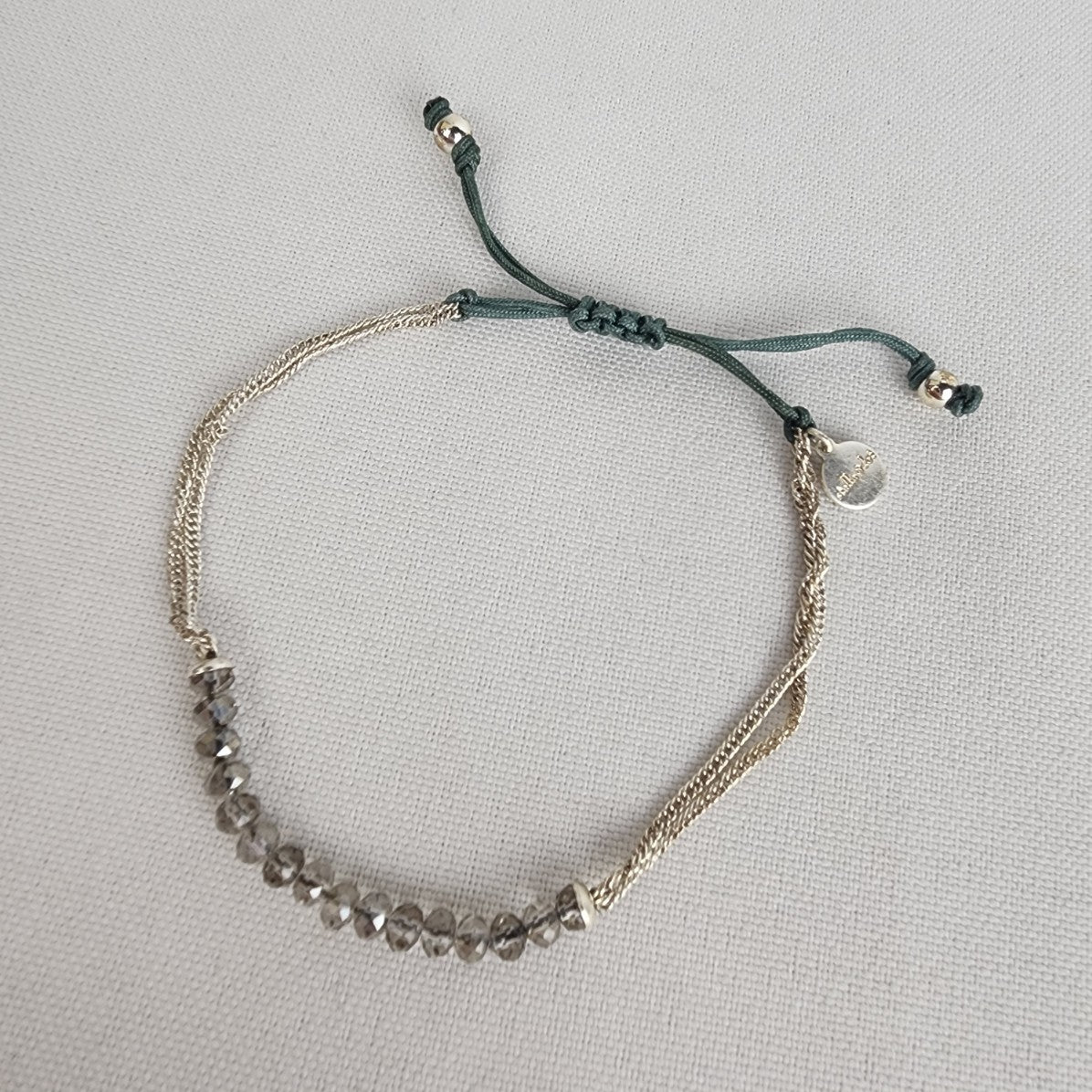 Stella & Dot Crystal Beads Grey Cord Adjustable Bracelet