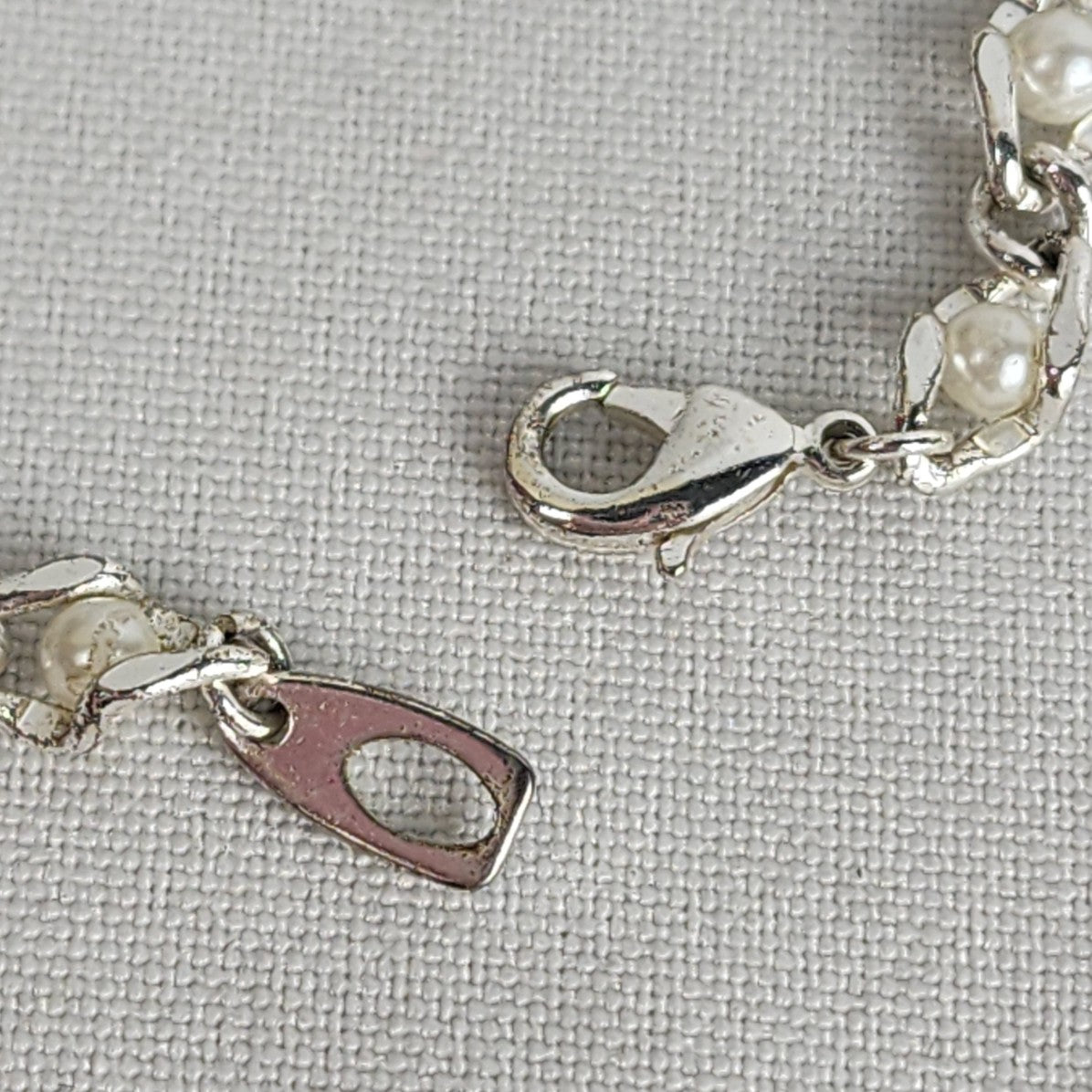 Silver Tone Faux Pearl Chain Link Bracelet