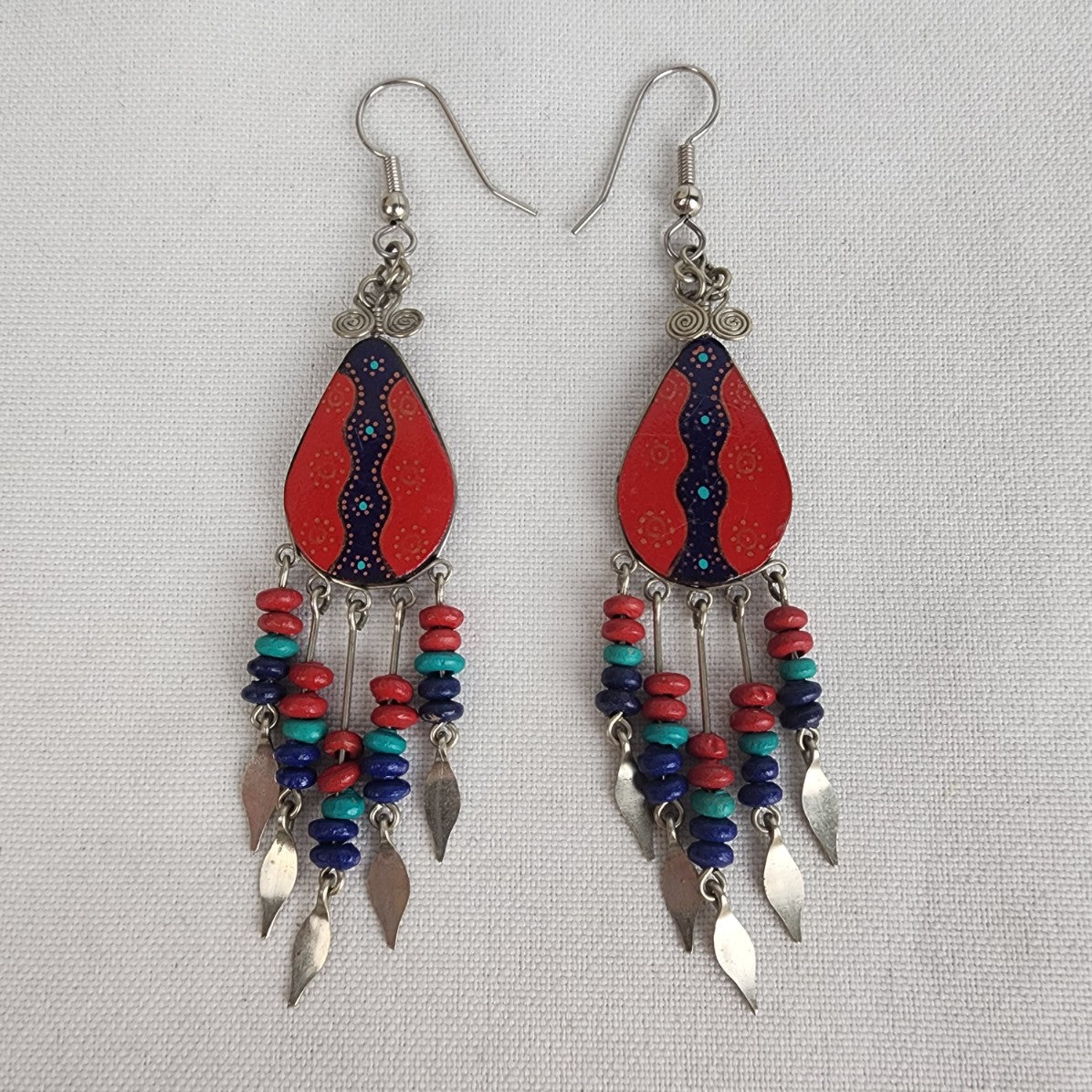 Red Beaded Chandelier Earrings