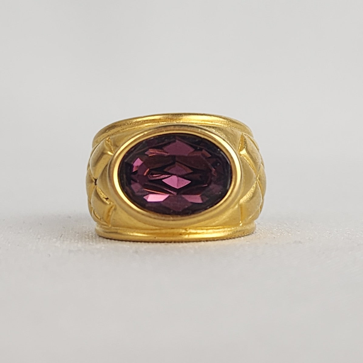 Gold Tone & Purple Stone Ring Size 7.5