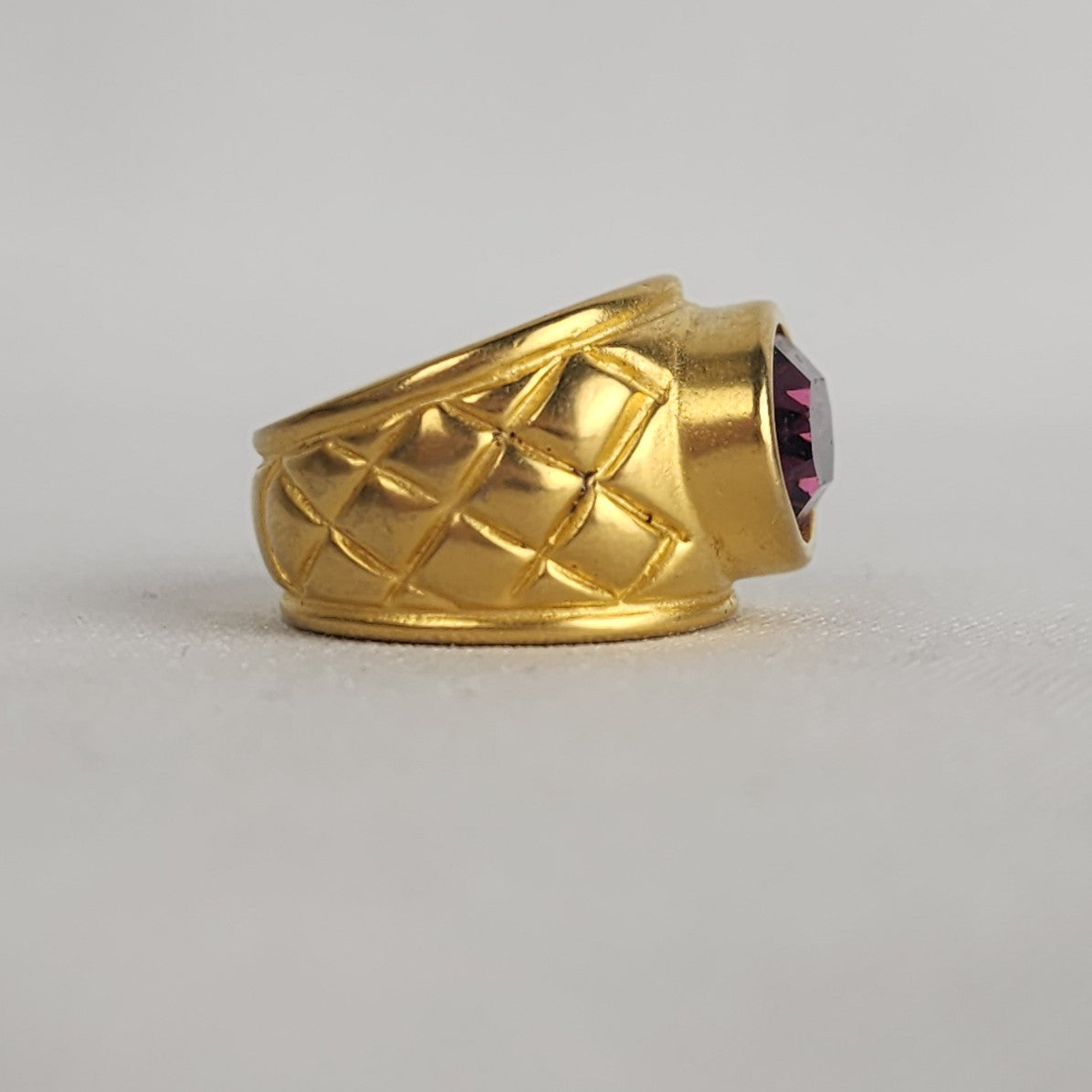 Gold Tone & Purple Stone Ring Size 7.5