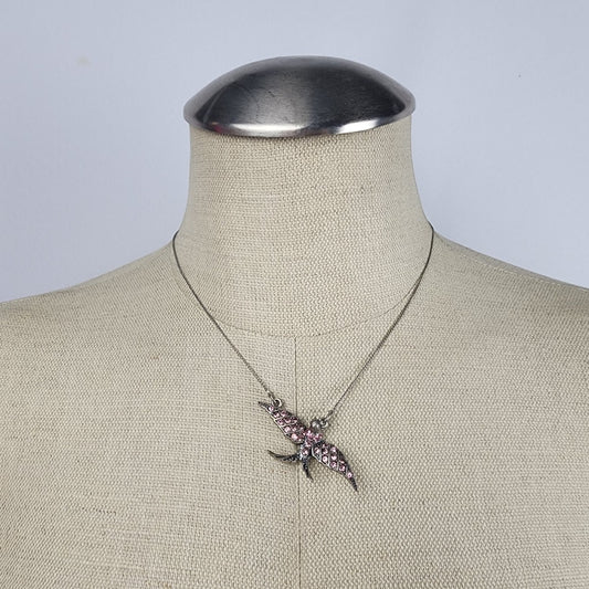 Pilgrim Silver Tone Pink Rhinestone Bird Pendant Necklace