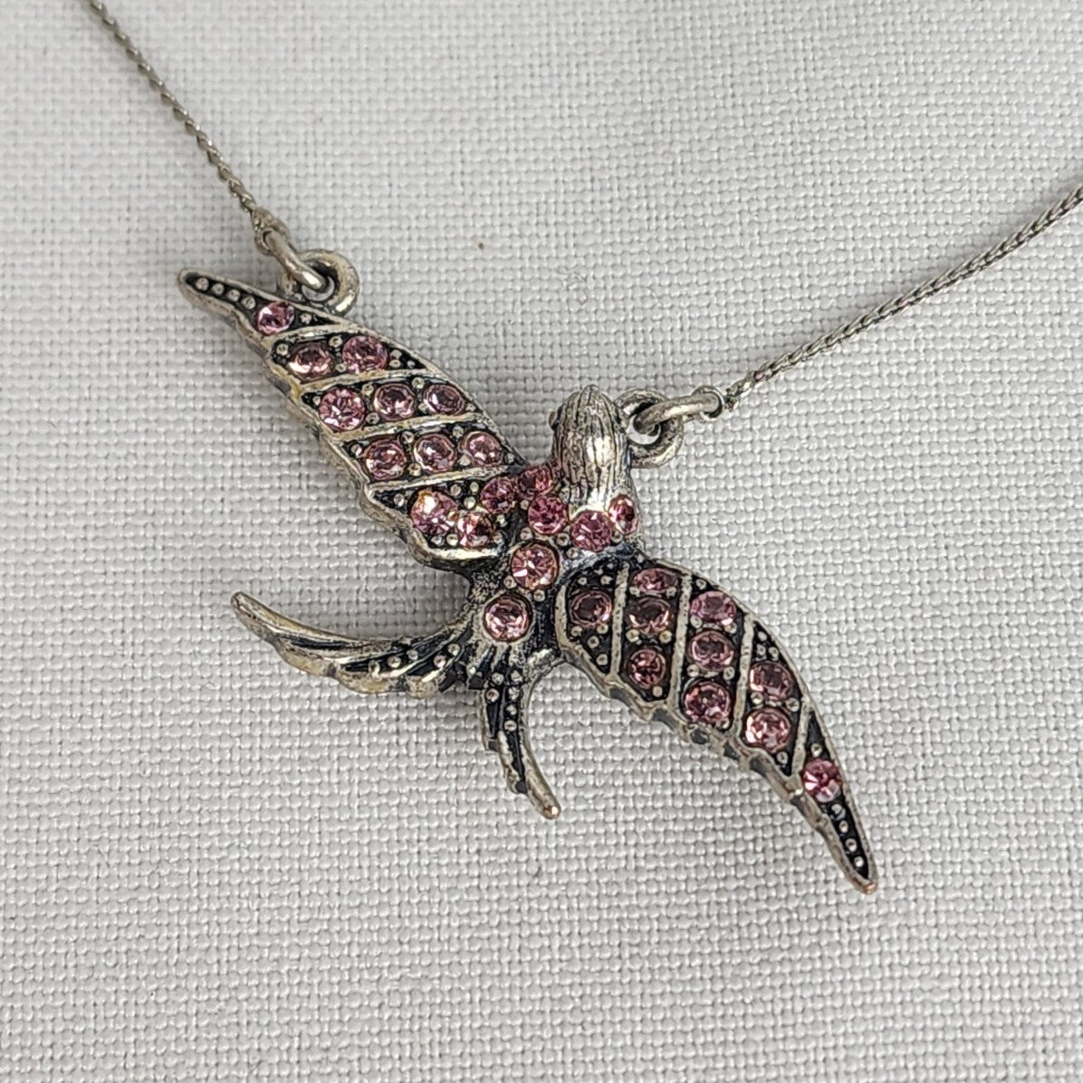 Pilgrim Silver Tone Pink Rhinestone Bird Pendant Necklace