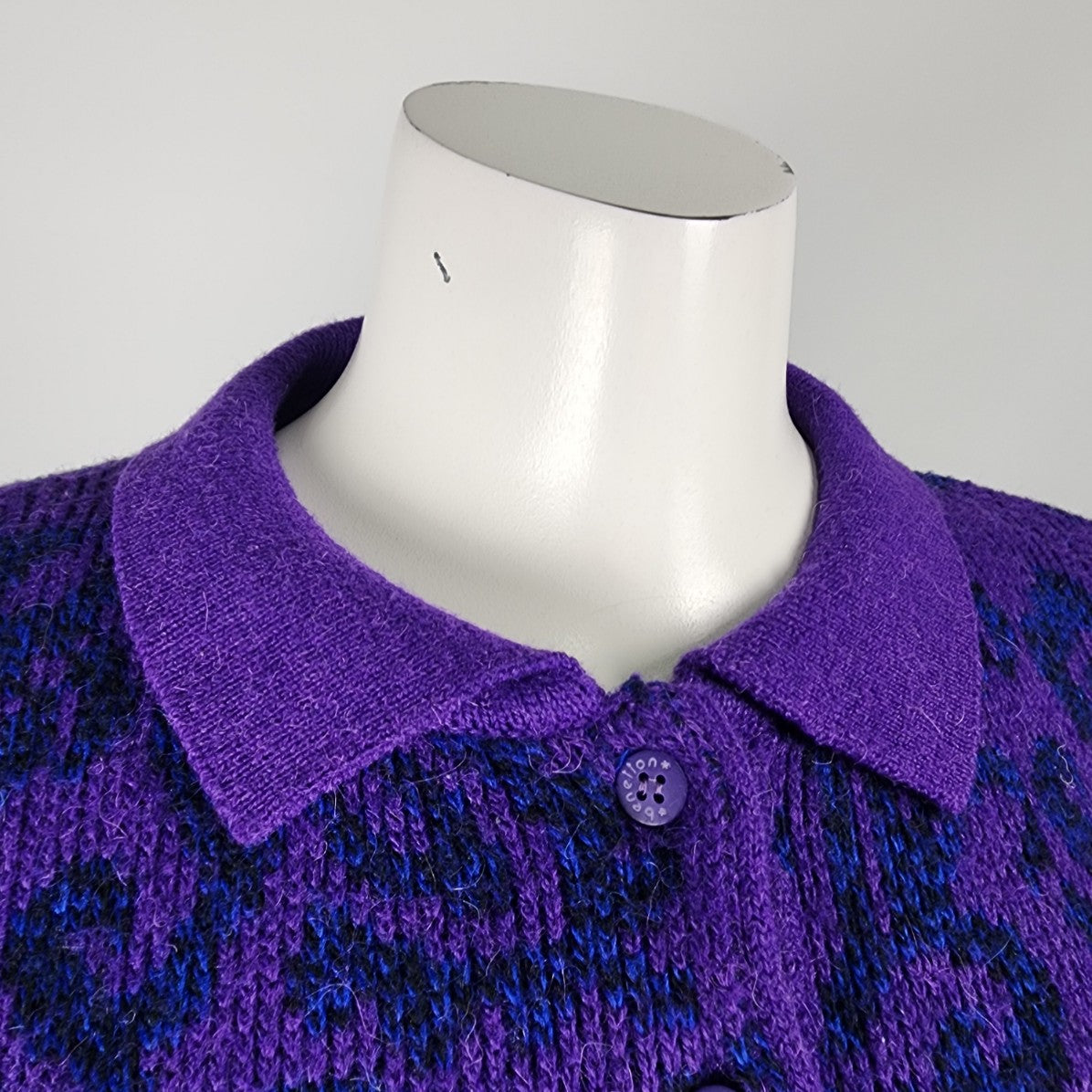 Vintage Benetton Purple Wool Knit Button Up Sweater Size XL