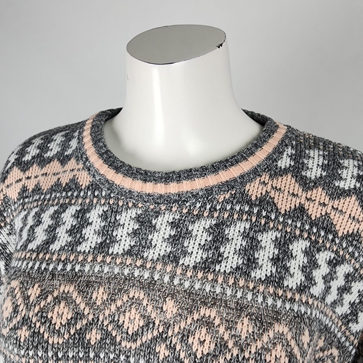 Vintage Impromptu Pink & Grey Striped Knit Sweater Size M