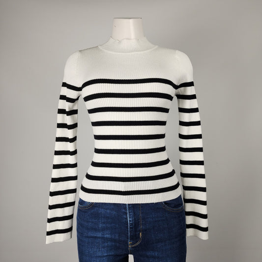 Eclipse White & Black Striped Knit Sweater Size S