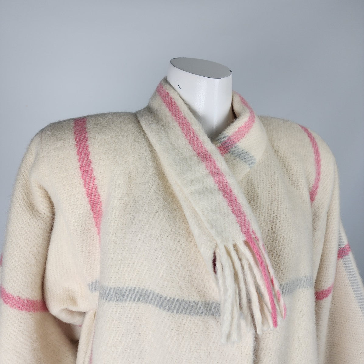 Vintage Berger Pledd Cream & Pink Plaid Blanket Jacket & Scarf Size S/M