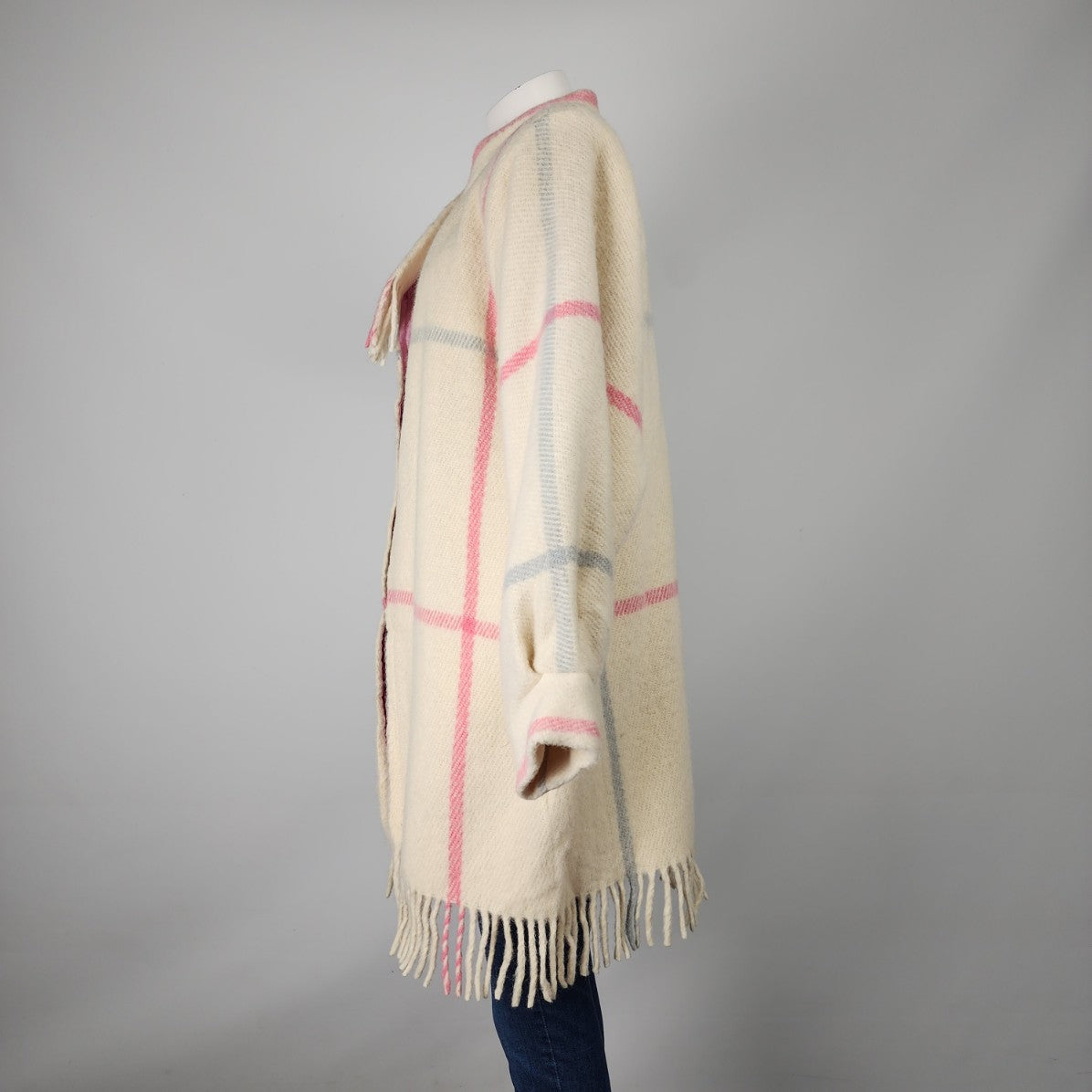 Vintage Berger Pledd Cream & Pink Plaid Blanket Jacket & Scarf Size S/M