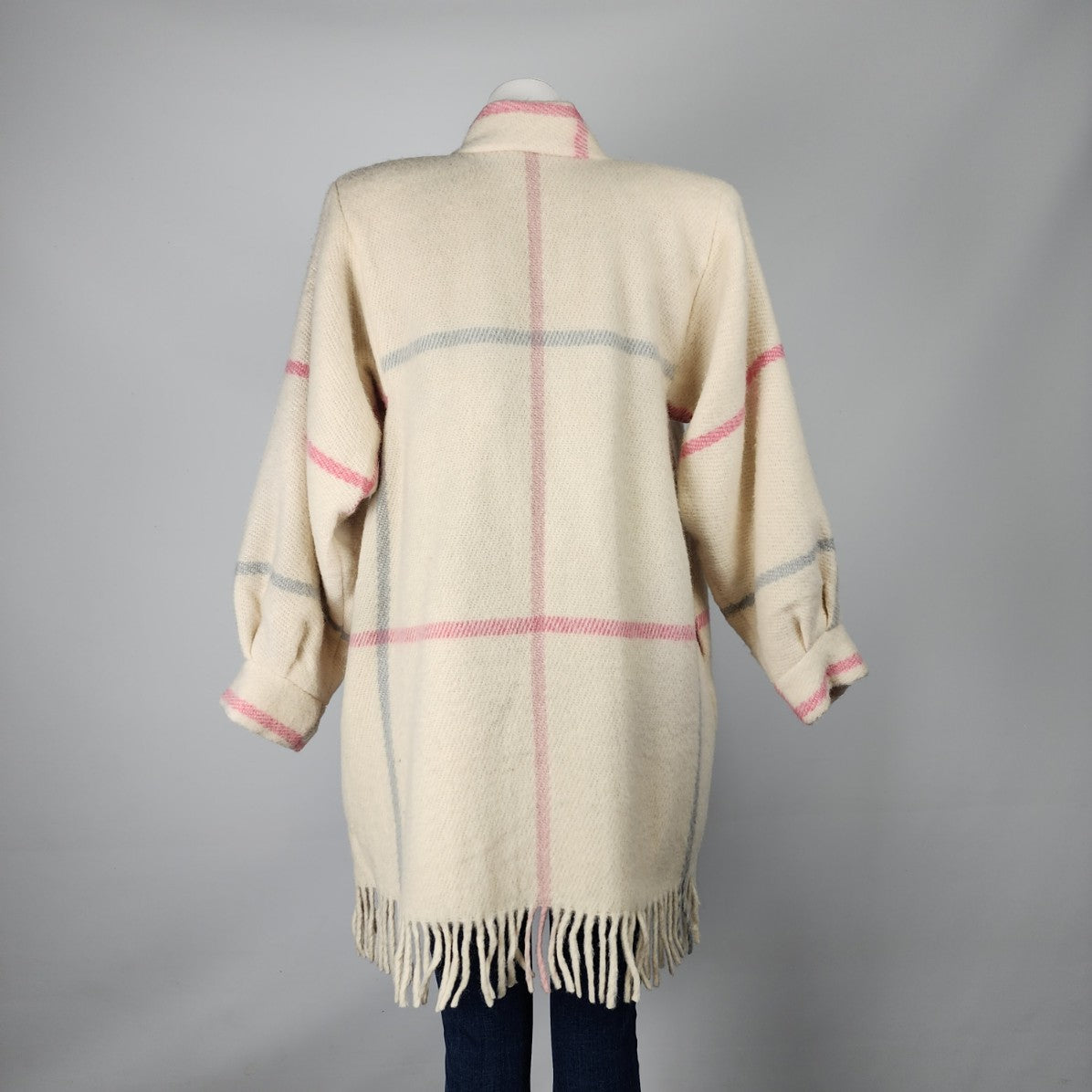 Vintage Berger Pledd Cream & Pink Plaid Blanket Jacket & Scarf Size S/M