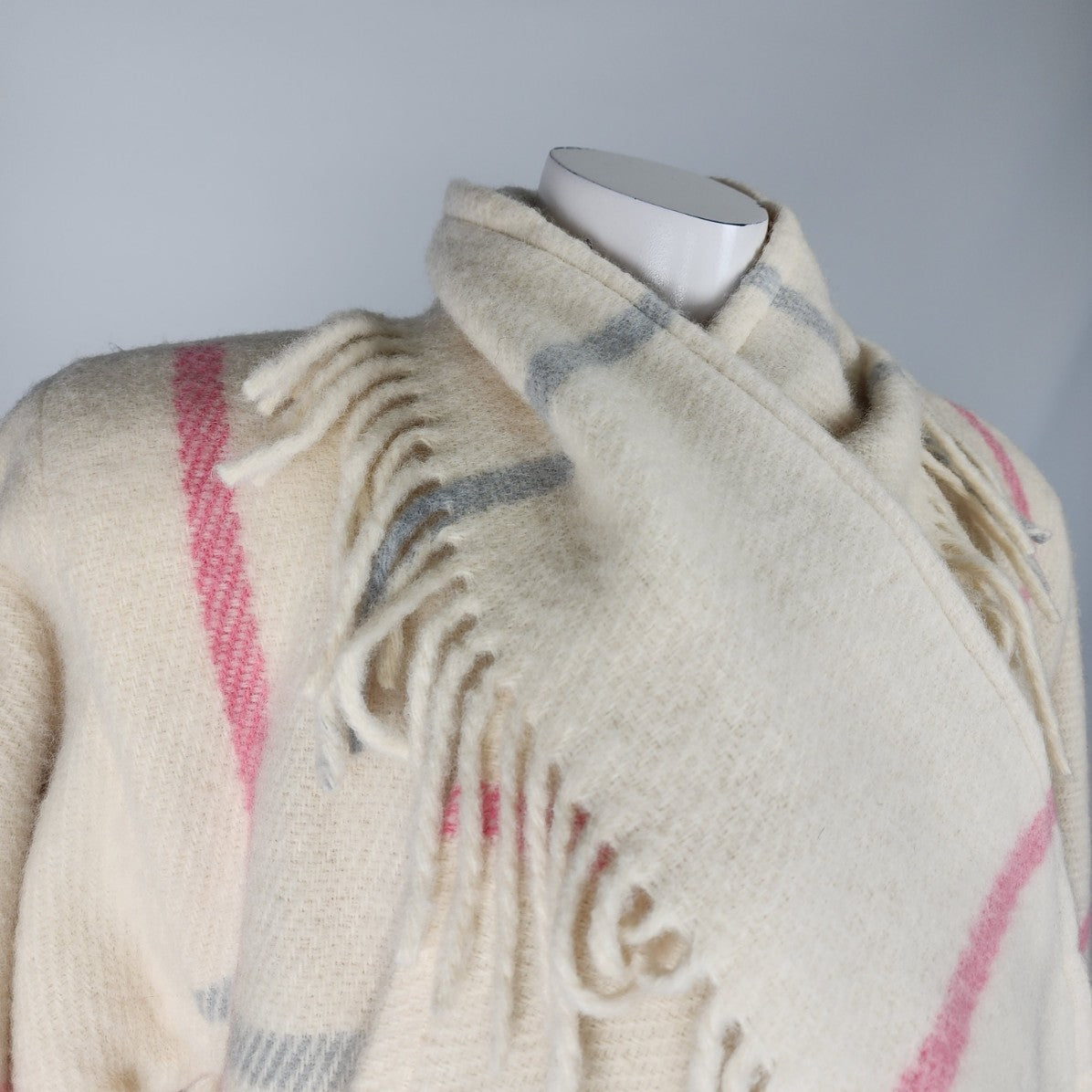 Vintage Berger Pledd Cream & Pink Plaid Blanket Jacket & Scarf Size S/M