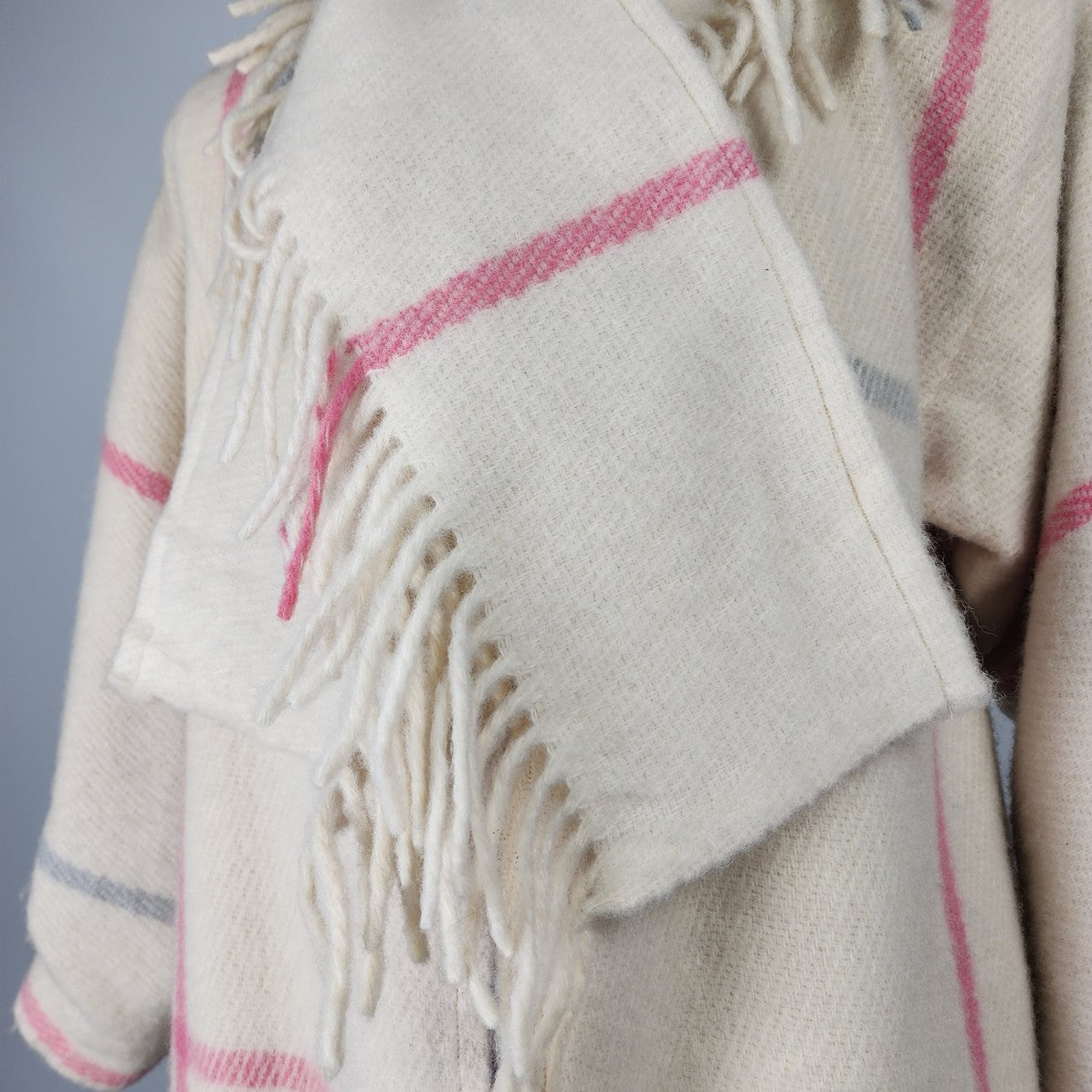 Vintage Berger Pledd Cream & Pink Plaid Blanket Jacket & Scarf Size S/M