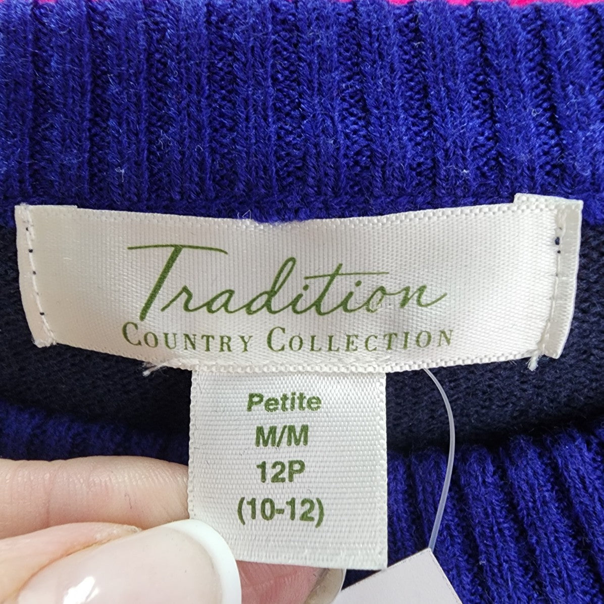 Tradition Country Collection Blue Knit Sweater Size M Petite