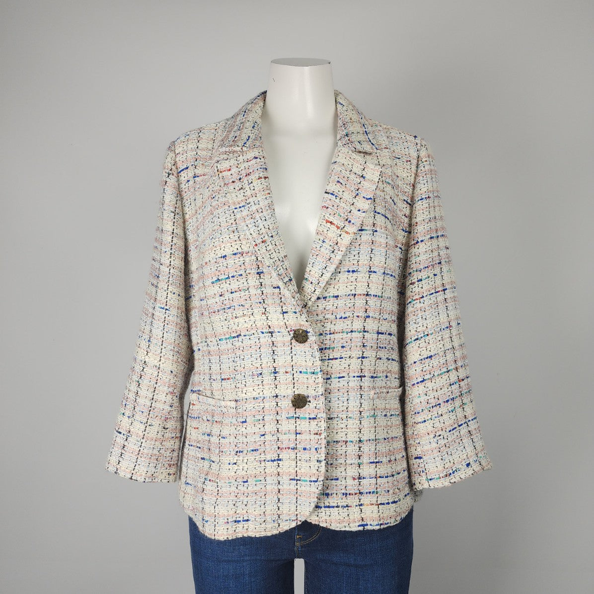 Charlie B Pink Tweed Button Up Blazer Size L