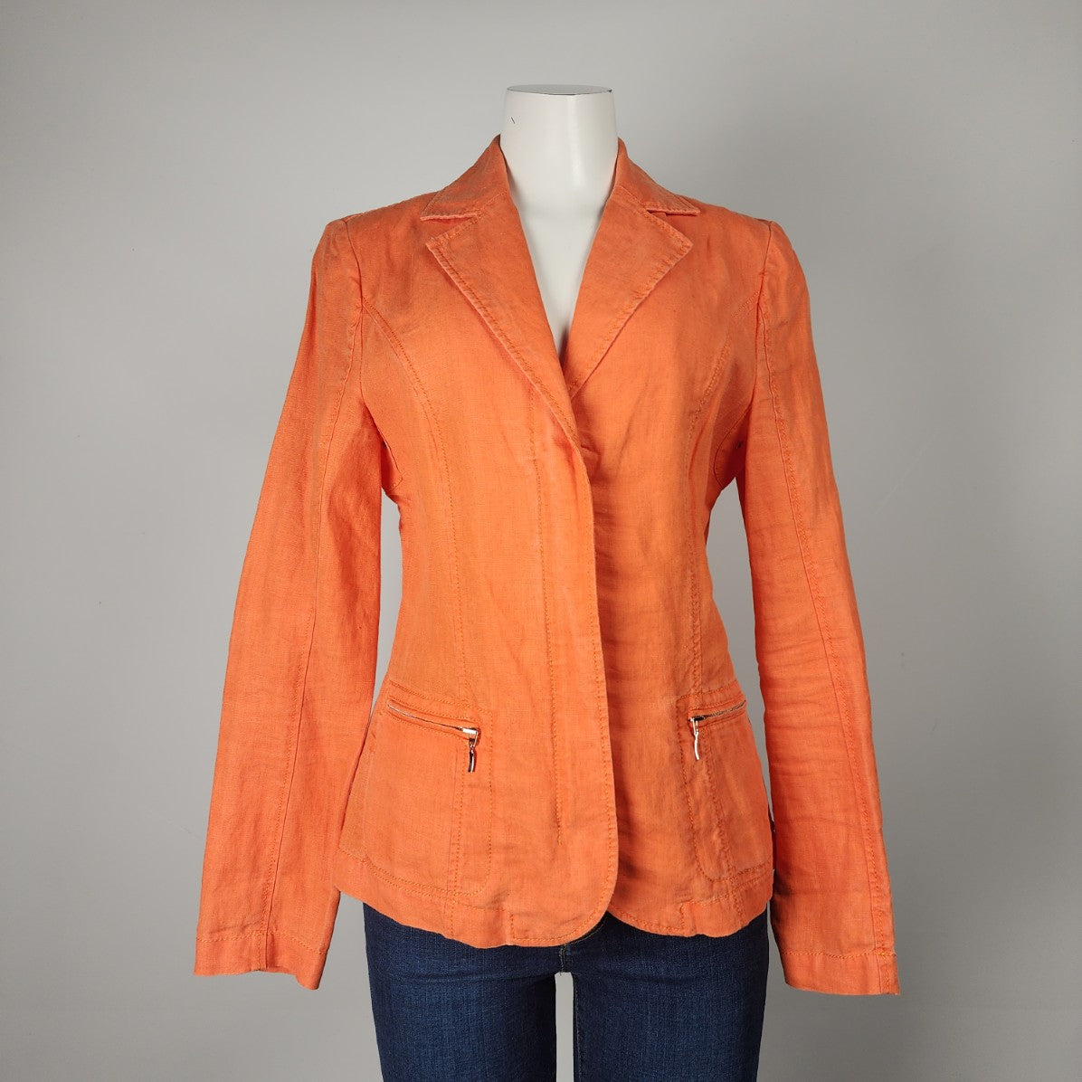 Tuzzi Orange Linen Zip Up Blazer Jacket Size M