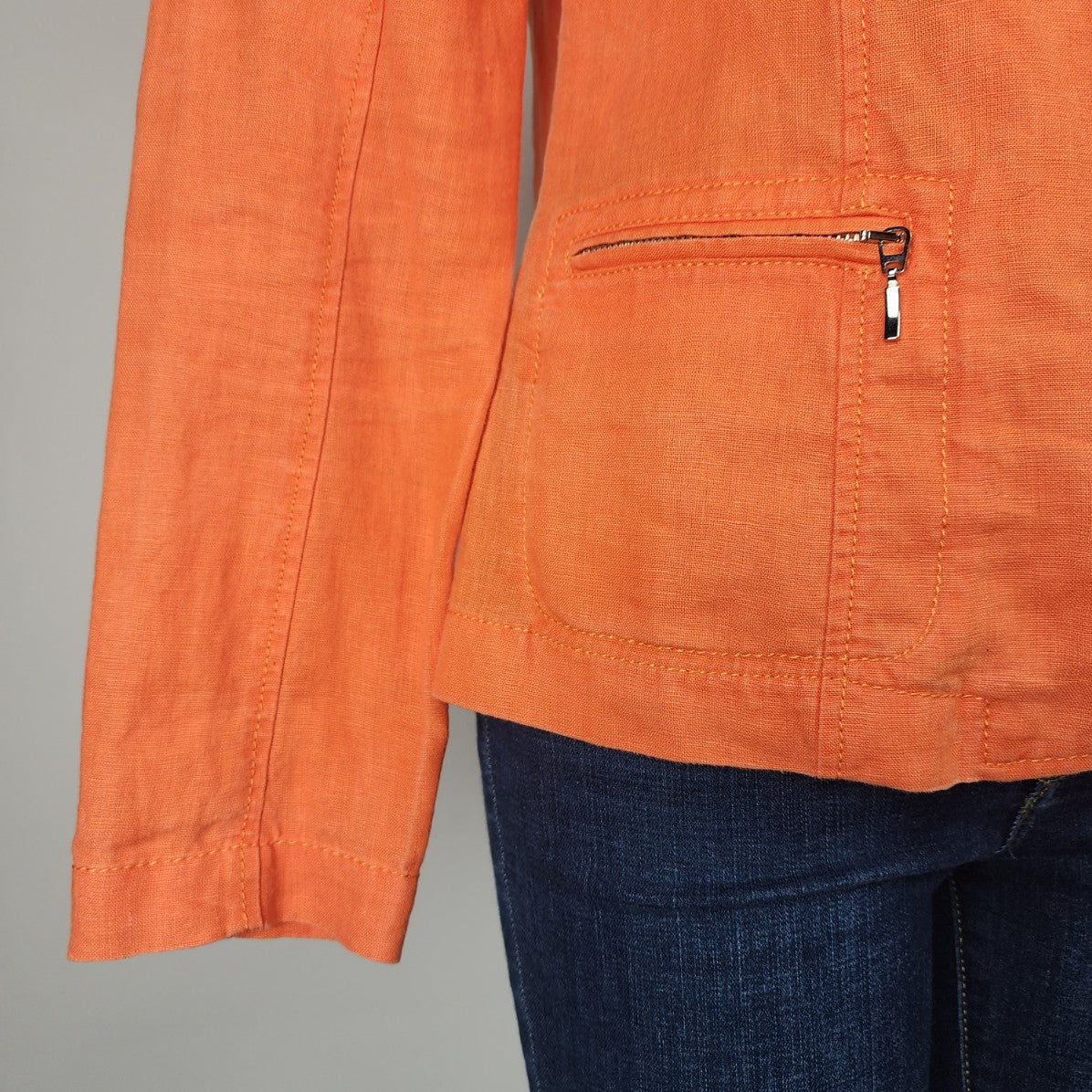 Tuzzi Orange Linen Zip Up Blazer Jacket Size M