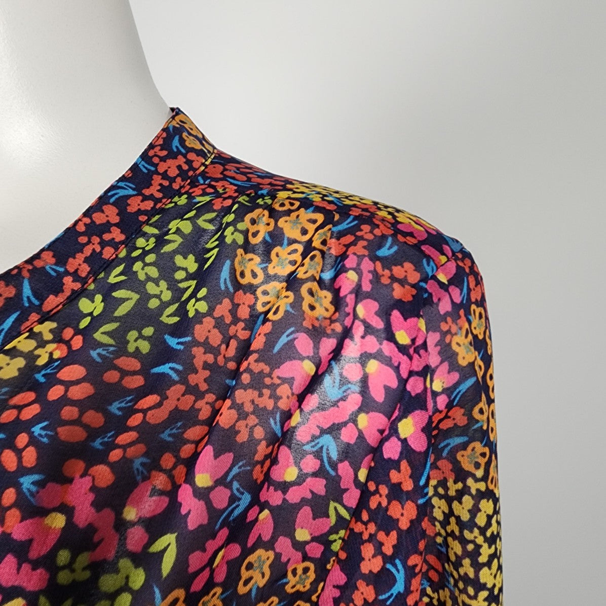 Pink & Blue Floral Sheer Blouse Top Size M