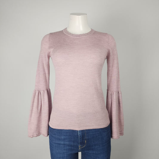 Max Studio Pink Merino Wool Flare Sleeve Knit Sweater Size XS