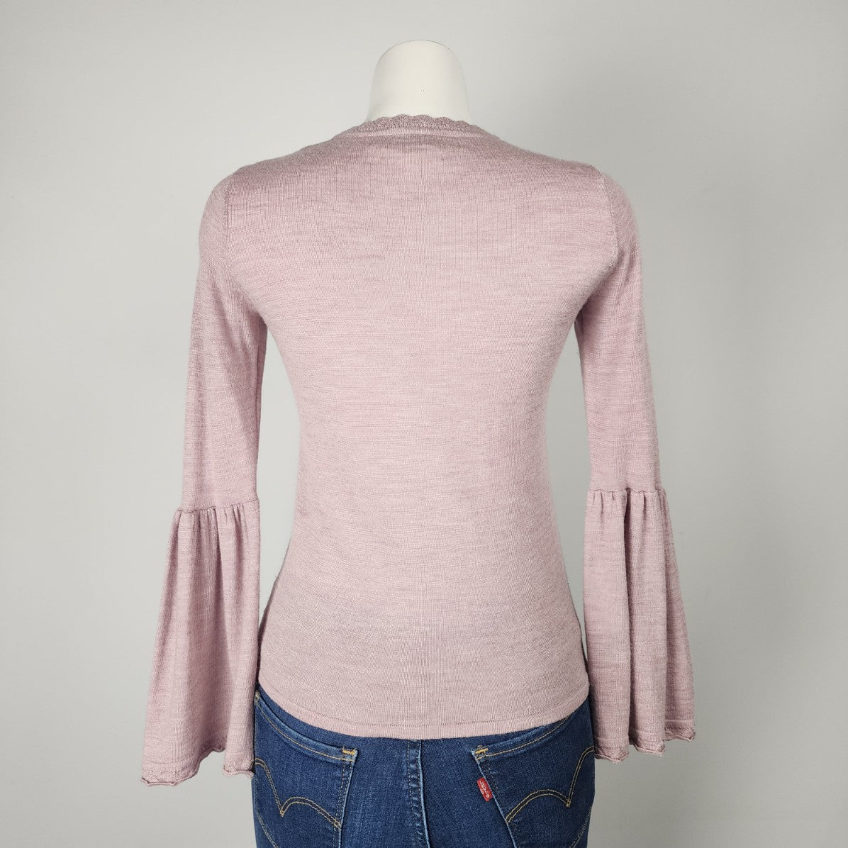 Max Studio Pink Merino Wool Flare Sleeve Knit Sweater Size XS