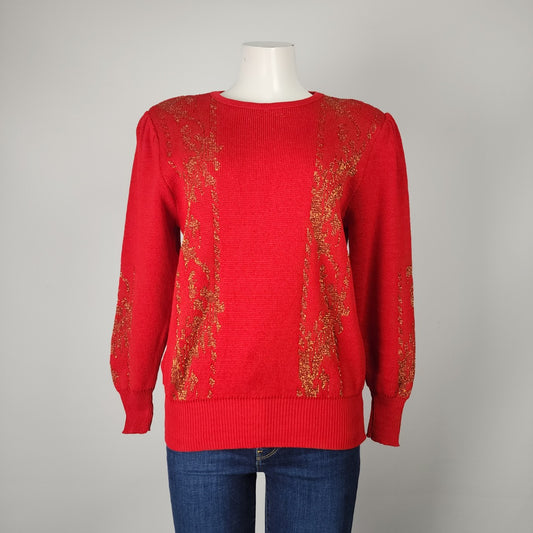 Vintage Paris Star Red & Gold Knit Sweater Size M