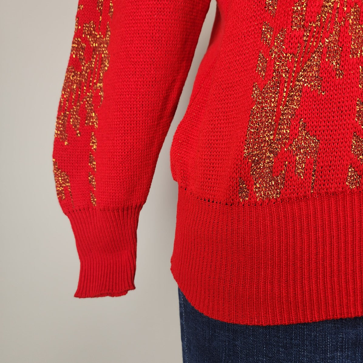 Vintage Paris Star Red & Gold Knit Sweater Size M