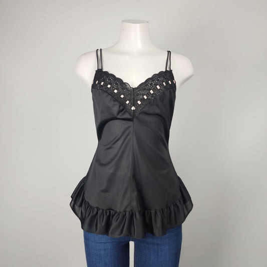 Vintage Black Ruffle Lingerie Top Size M