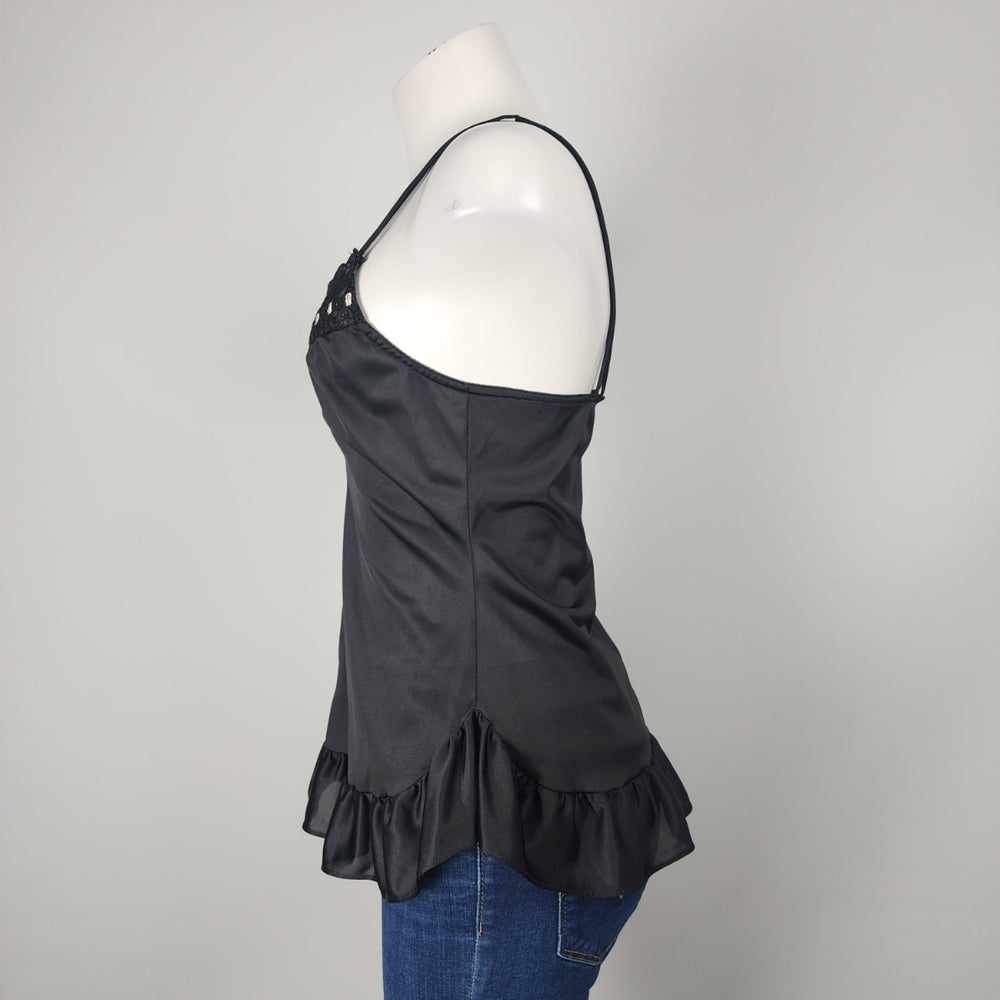 Vintage Black Ruffle Lingerie Top Size M