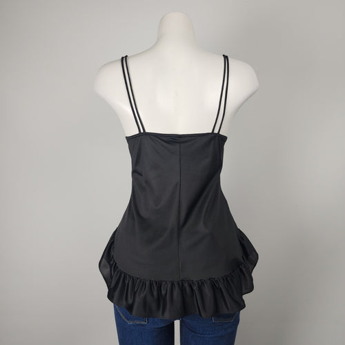 Vintage Black Ruffle Lingerie Top Size M