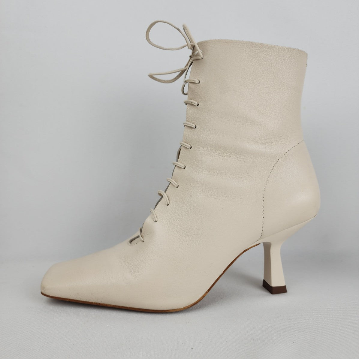 Jonak Paris Cream Lace Up Square Toe Granny Boots Size 9.5