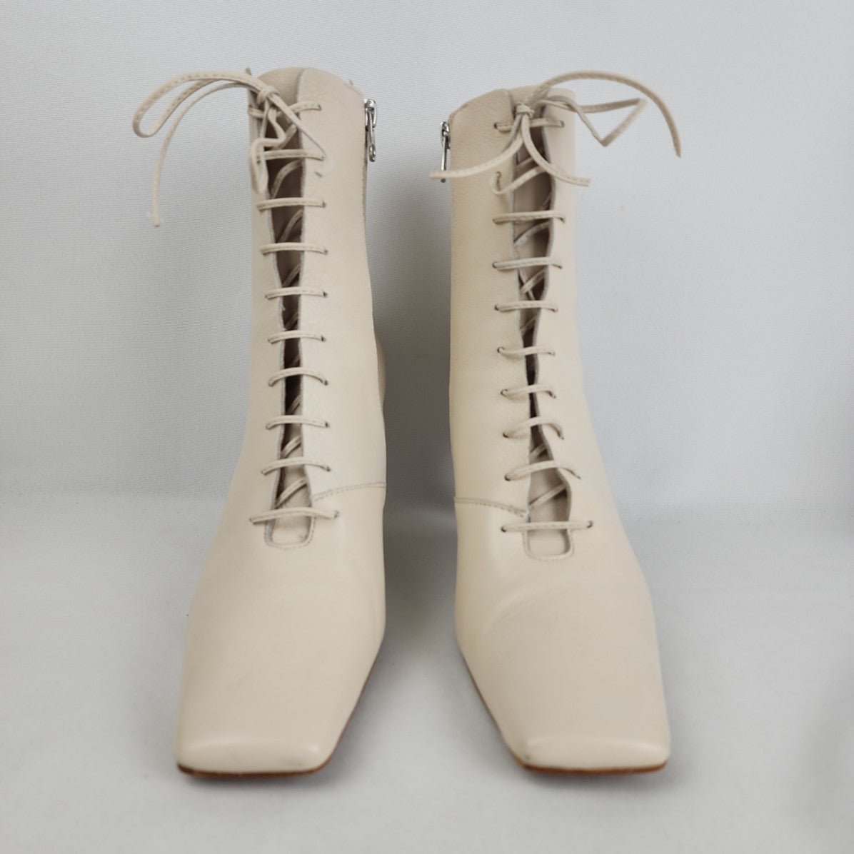 Jonak Paris Cream Lace Up Square Toe Granny Boots Size 9.5