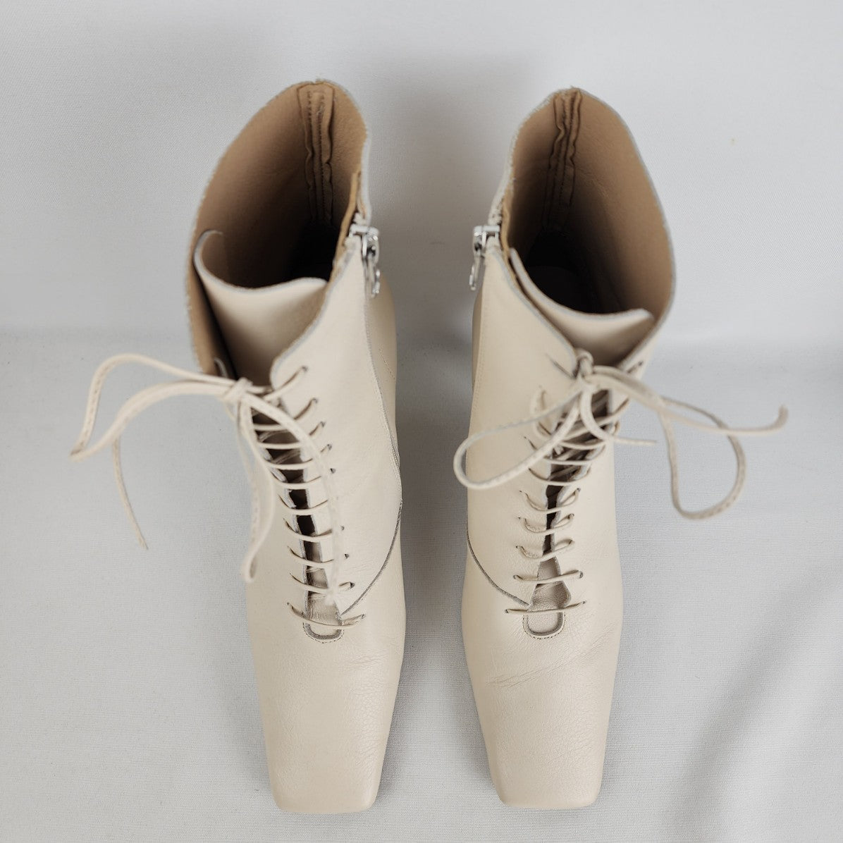 Jonak Paris Cream Lace Up Square Toe Granny Boots Size 9.5