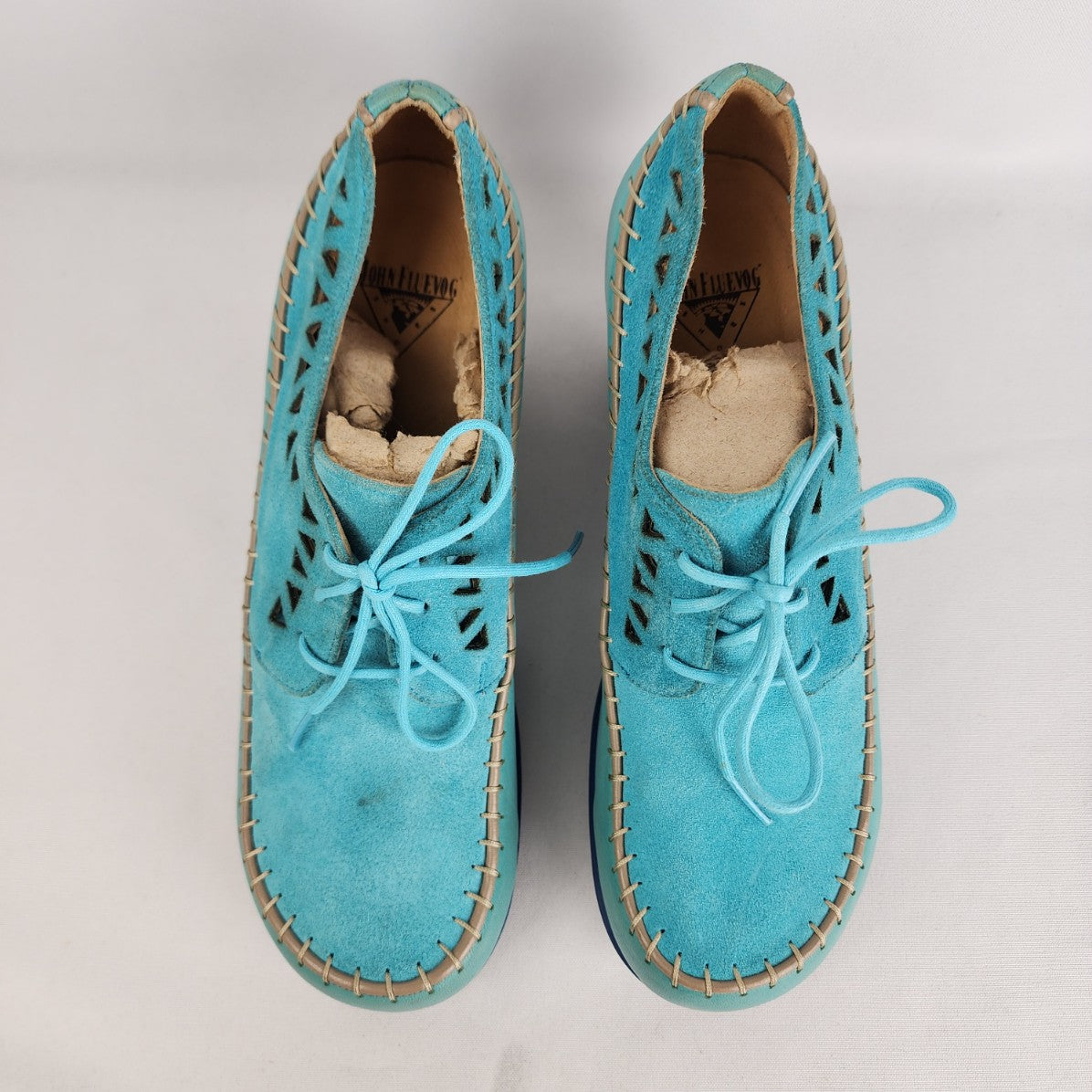 John Fluevog Hopefuls Cheerful Aqua Leather Lace Up Booties Size 9.5