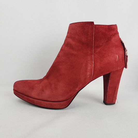 Lilian Red Suede Heeled Ankle Boots Size 8.5