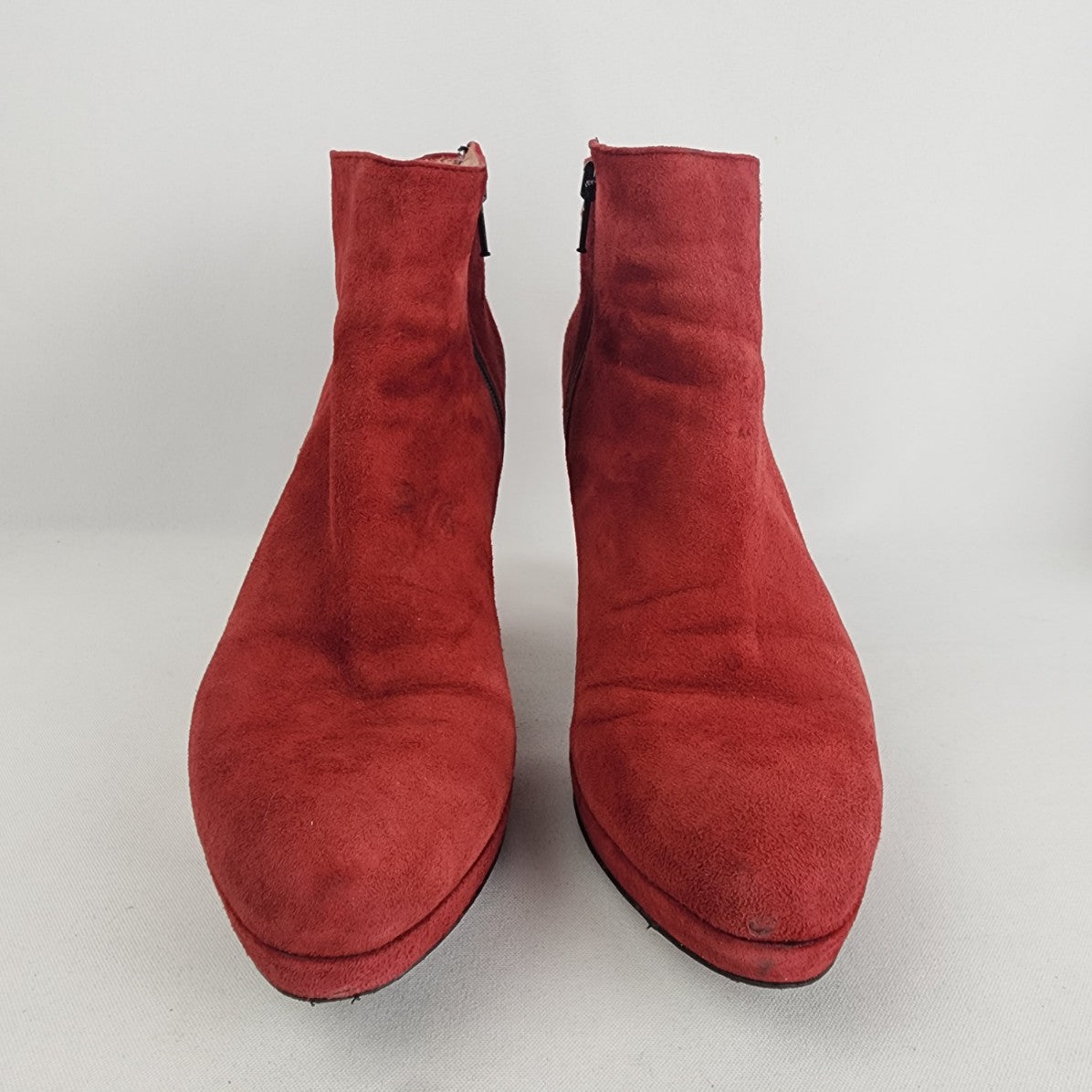 Lilian Red Suede Heeled Ankle Boots Size 8.5