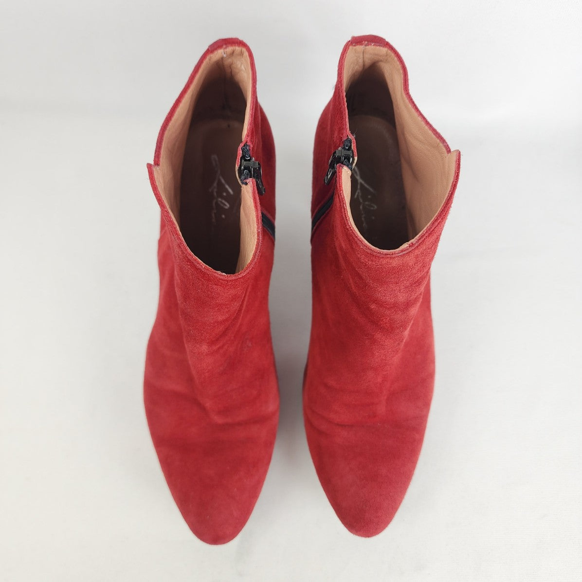 Lilian Red Suede Heeled Ankle Boots Size 8.5