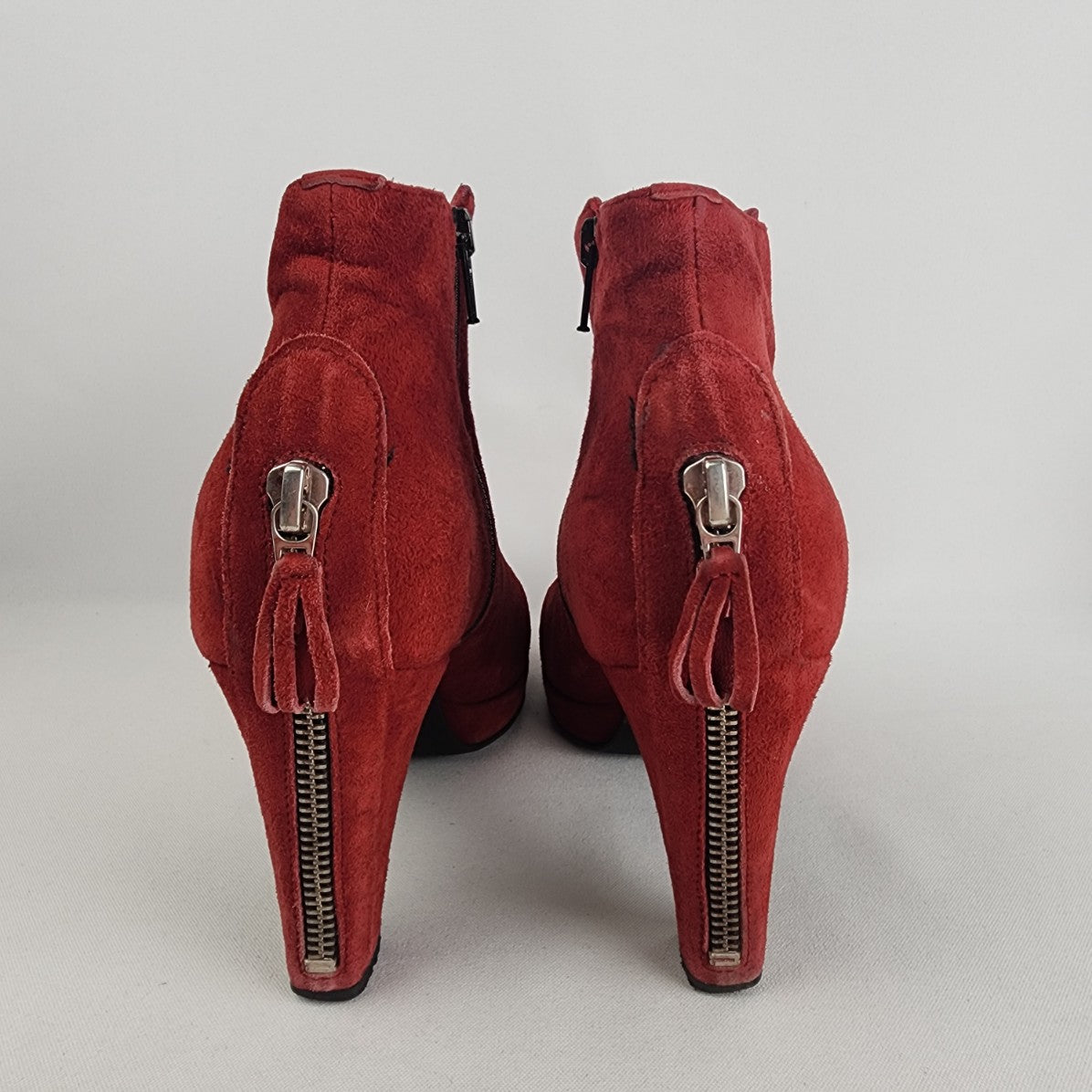 Lilian Red Suede Heeled Ankle Boots Size 8.5