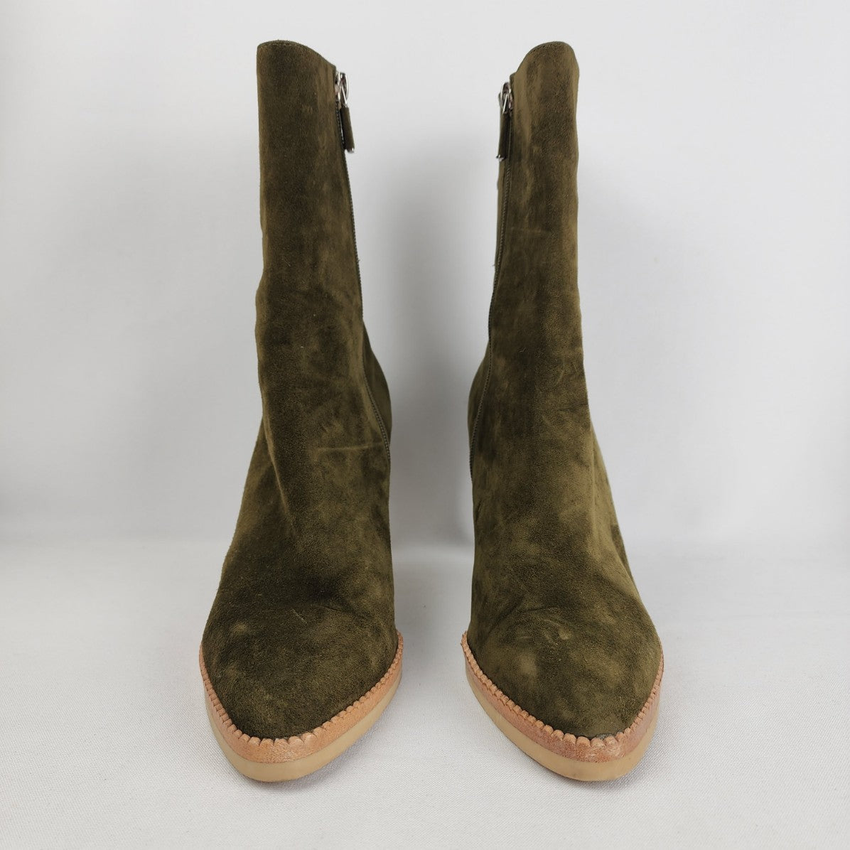 Lola Cruz Green Suede Heeled Ankle Booties Size 9.5