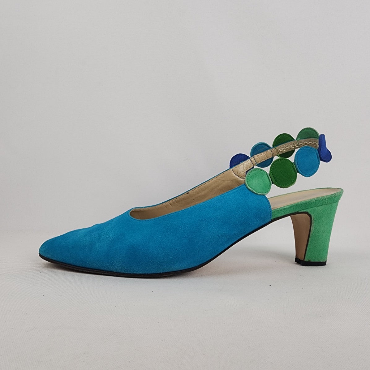 Vintage Idea Studio Blue & Green Suede Sling Back Shoes Size 8