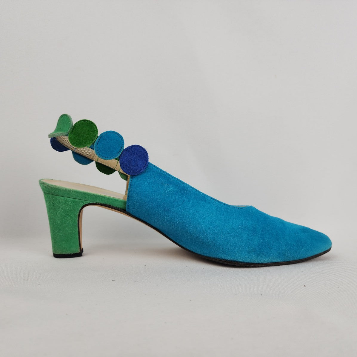 Vintage Idea Studio Blue & Green Suede Sling Back Shoes Size 8